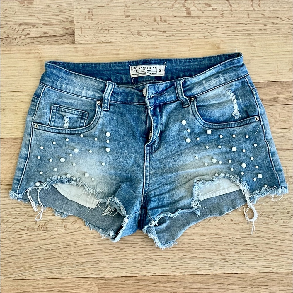 Angel Kiss Womens distressed pearl blue Jean Shorts